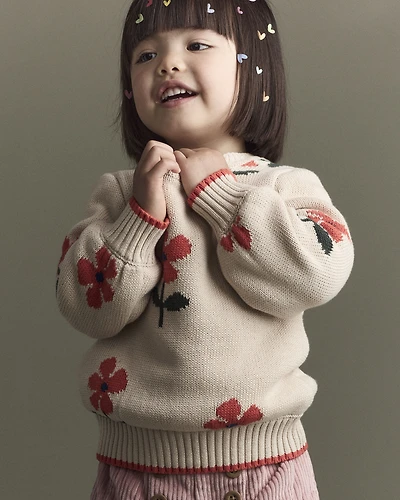 Toddler Girl Floral Pullover Sweater - Khaki