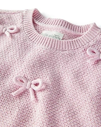 Baby Girl 2-Piece Organic Cotton Bow Knit Sweater & Pant Set