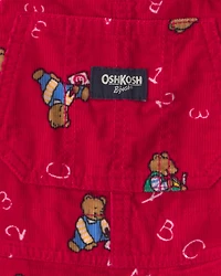 Toddler Bear Corduroy Overalls - Red