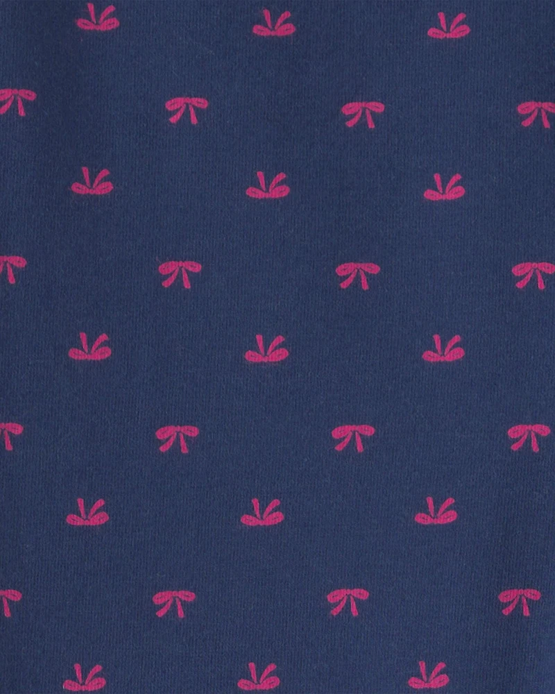 Girls Bow Cotton Pull-On Stretch Leggings - Navy Blue
