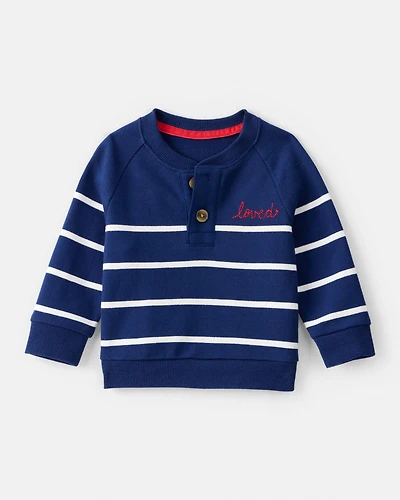 Baby Boy Striped Long-Sleeve Pullover Sweatshirt - Navy