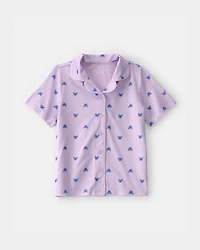 Girls Butterfly Short-Sleeve Loose Fit 2-Piece Pajama Set - Purple