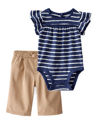 Baby Girl 2-Piece Striped Bodysuit & Twill Bow-Tie Shorts Set - Multi