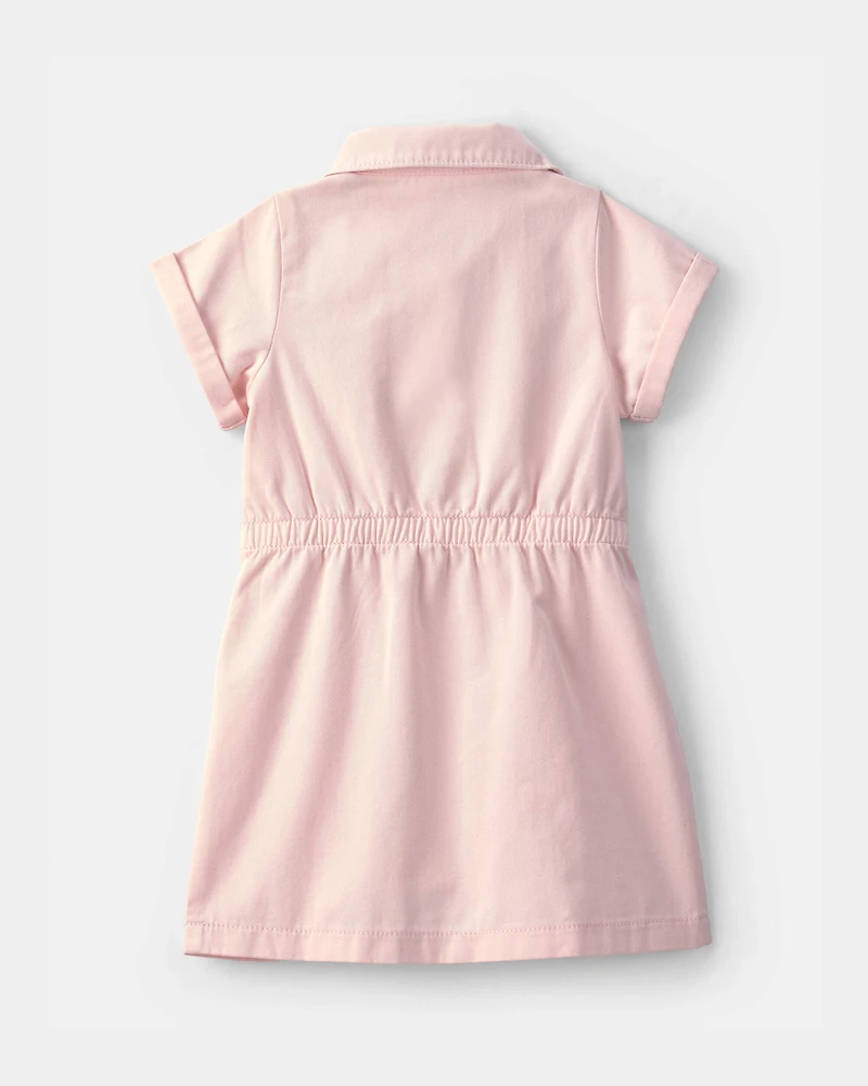 Toddler Girl Twill Button-Up Utility Dress - Pink