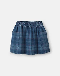 Girls Plaid Denim Skirt - Dark Wash