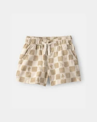 Baby Boy Cactus Checkered Drawstring Shorts - Beige