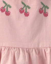 Toddler Girl Cherry Sleeveless Dress - Pink