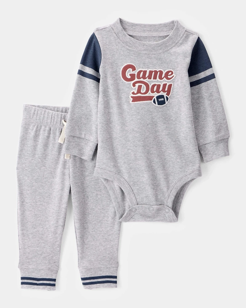 Baby 2-Piece Game Day Long-Sleeve Bodysuit Pant Set - Grey