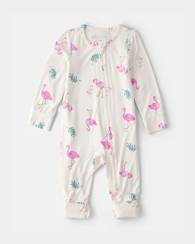Baby Girl Flamingo PurelySoft 2-Way Zip Sleep & Play Pajamas - Ivory