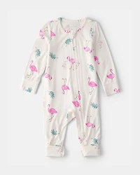Baby Girl Flamingo PurelySoft 2-Way Zip Sleep & Play Pajamas - Ivory
