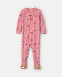 Baby Girl 1-Piece Bows 2-Way Zip 100% Cotton Snug Fit Footed Pajama - Pink
