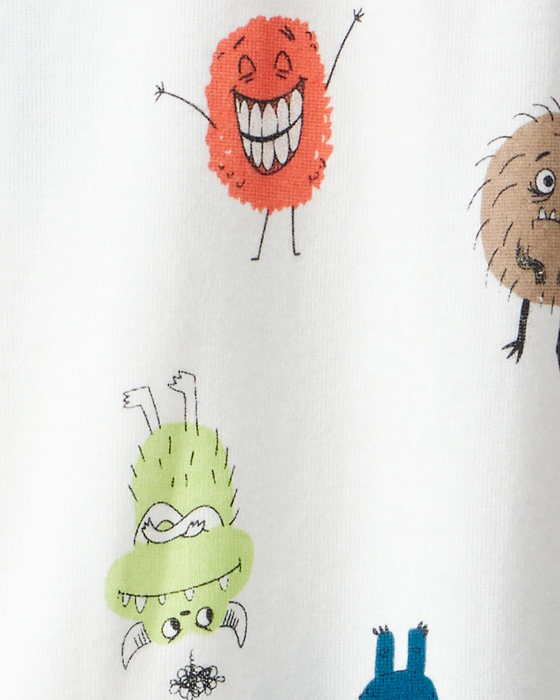 Baby Boy Monster 100% Cotton Snug Fit 2-Way Zip Footie 1-Piece Pajamas - Ivory