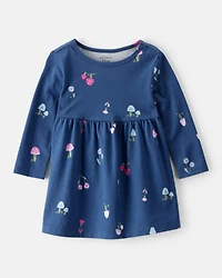 Baby Girl Mushroom Print Long-Sleeve Cotton Dress - Blue
