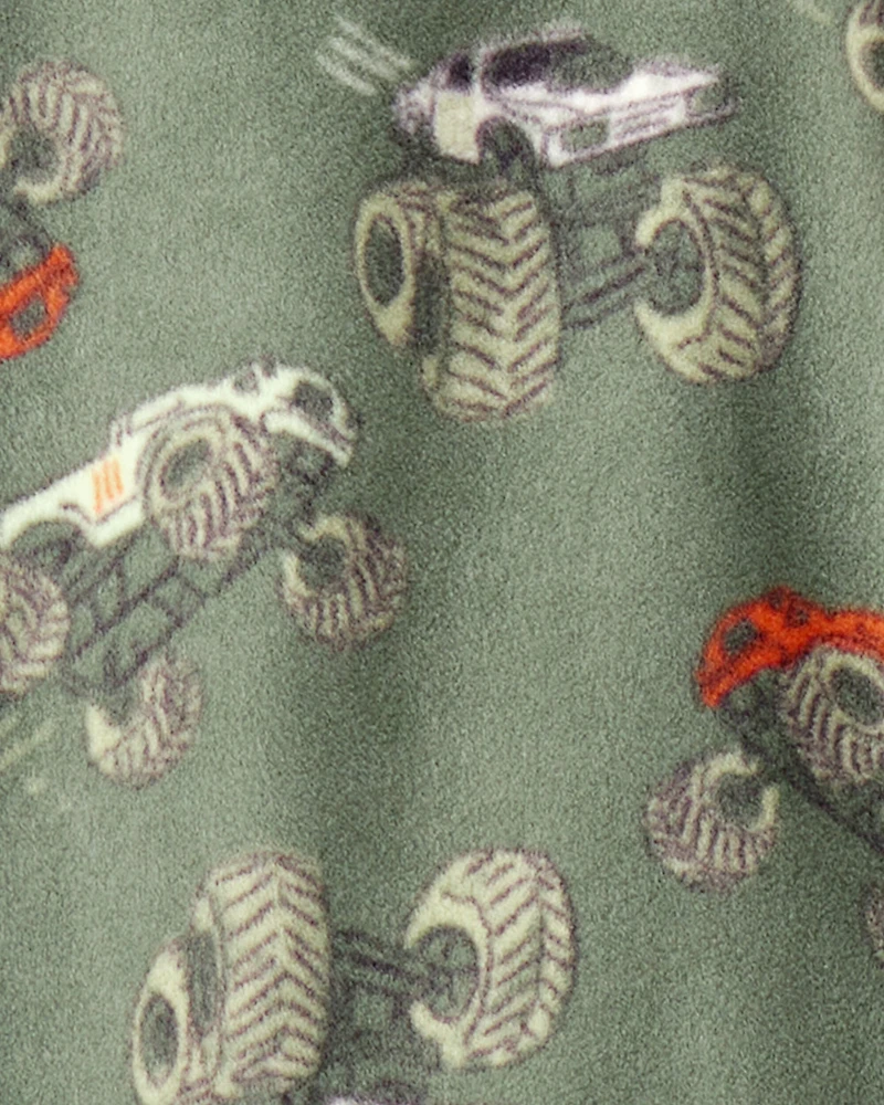 Kid 1-Piece Monster Truck Fleece Footie Pajamas - Green