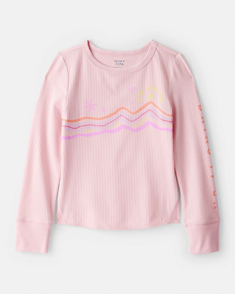 Girls 2-Piece Active Rib Long-Sleeve Top & Flare Pants Set - Pink