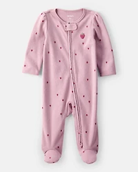 Baby Girl Strawberry Print 100% Cotton Sleep & Play Pajamas - Pink