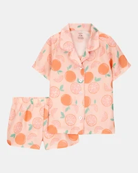 Girls Orange Print Loose Fit 2-Piece Pajamas - Orange