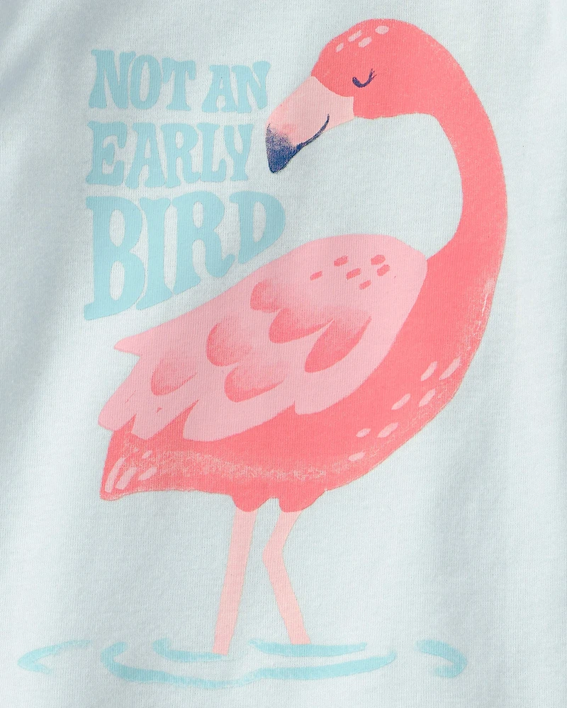 Toddler Girl Flamingo 100% Cotton Short-Sleeve Snug Fit 4-Piece Pajama Set - Pink/Blue