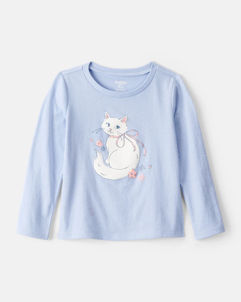 Toddler Girl Cat Long-Sleeve Graphic Tee - Blue
