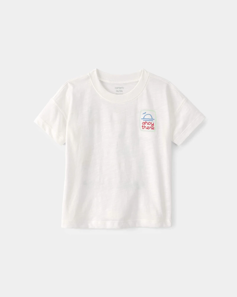 Toddler Boy 2-Piece 'Ahoy There' Graphic Tee & Sailboat Shorts Set - White/Blue