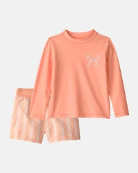 Toddler Boy 2-Piece Crab Rashguard & Swim Trunk Set - Orange