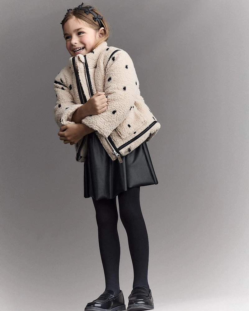 Toddler Girl Polka Dot Sherpa Jacket - Ivory