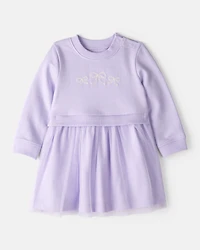 Baby Girl Bow Print Tulle Cotton Dress - Purple