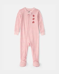 Baby Girl Ladybug Striped 100% Cotton Snug Fit 1-Piece Pajama Set - Pink