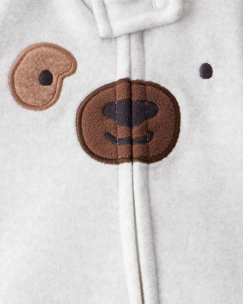 Baby Boy Dog Fleece Zip-Up Sleep & Play Pajamas - Grey