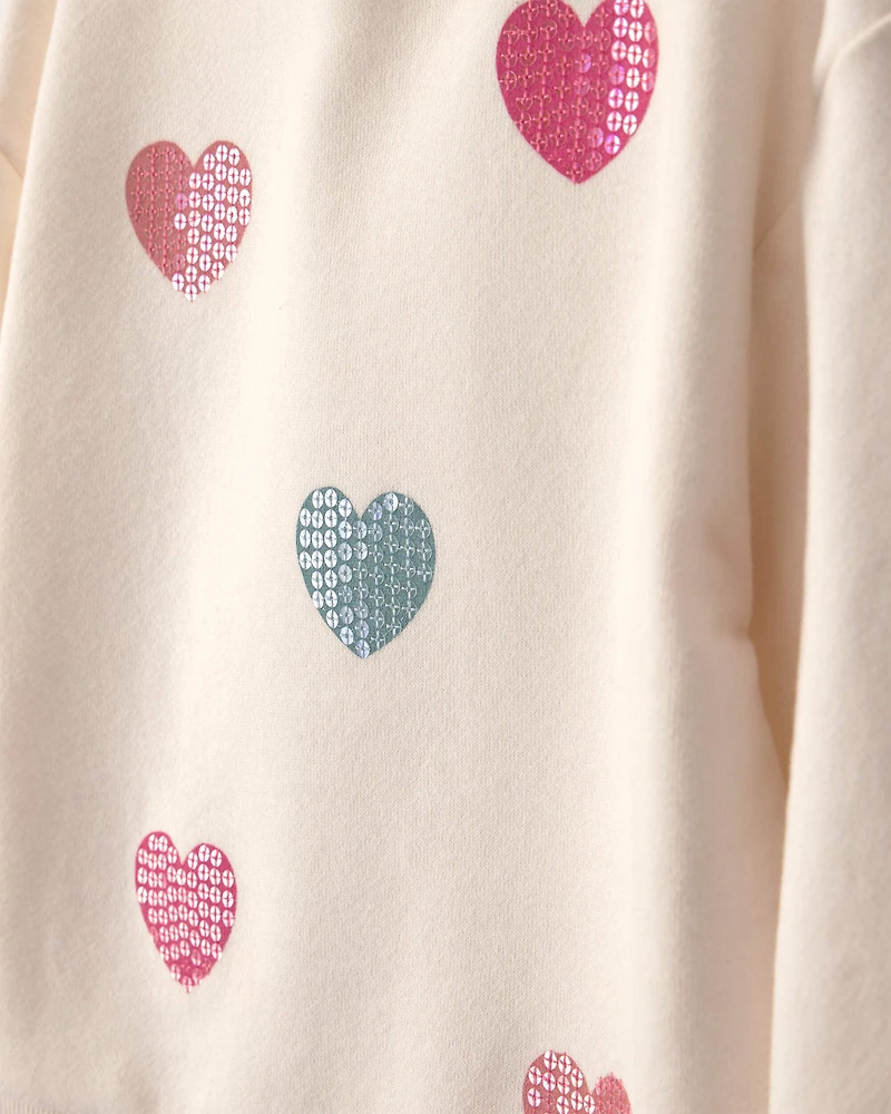Toddler Girl Sequin Heart French Terry Pullover Sweatshirt - Cream