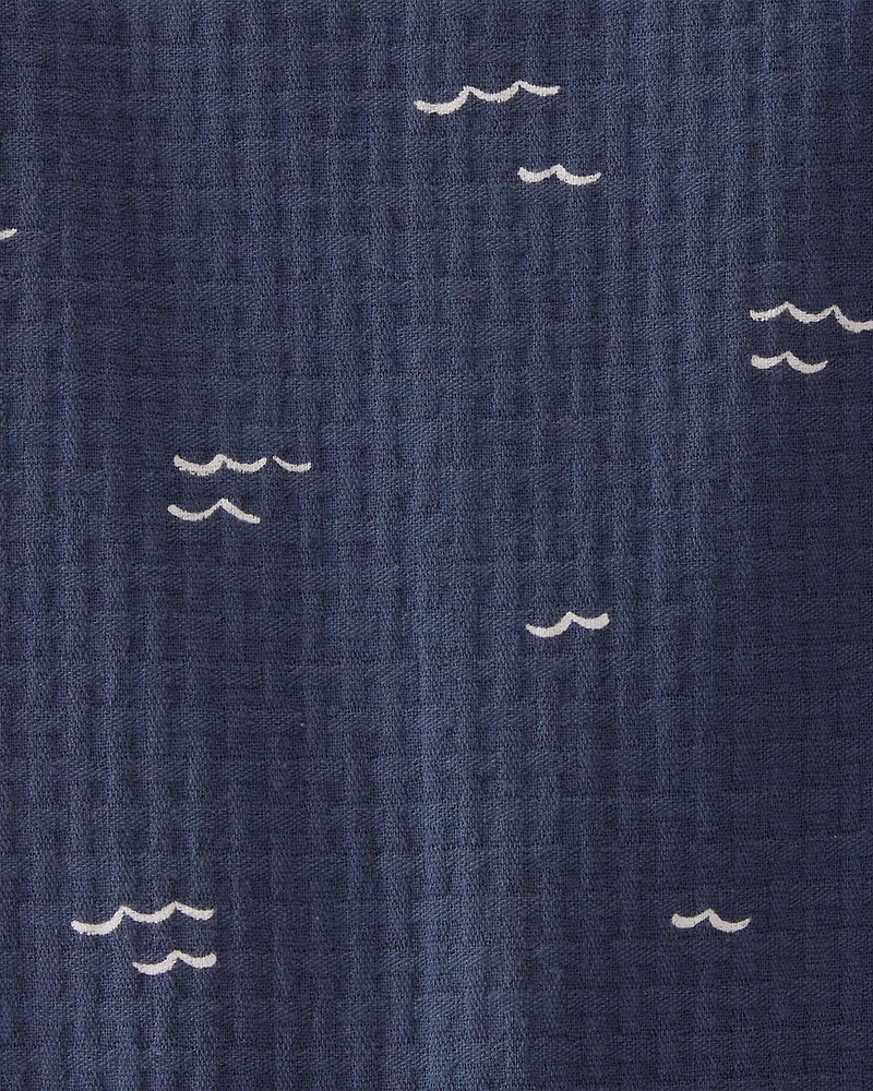 Baby Textured Organic Cotton Romper in Waves