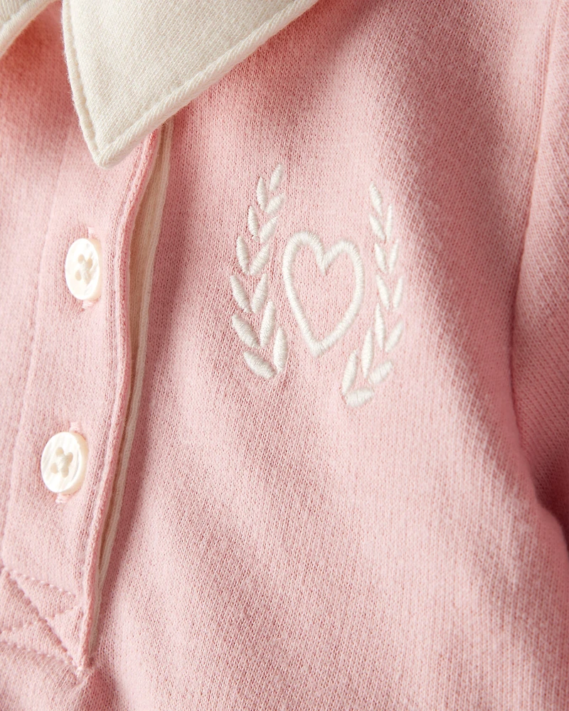 Baby Girl Polo Collared Cotton Dress - Pink