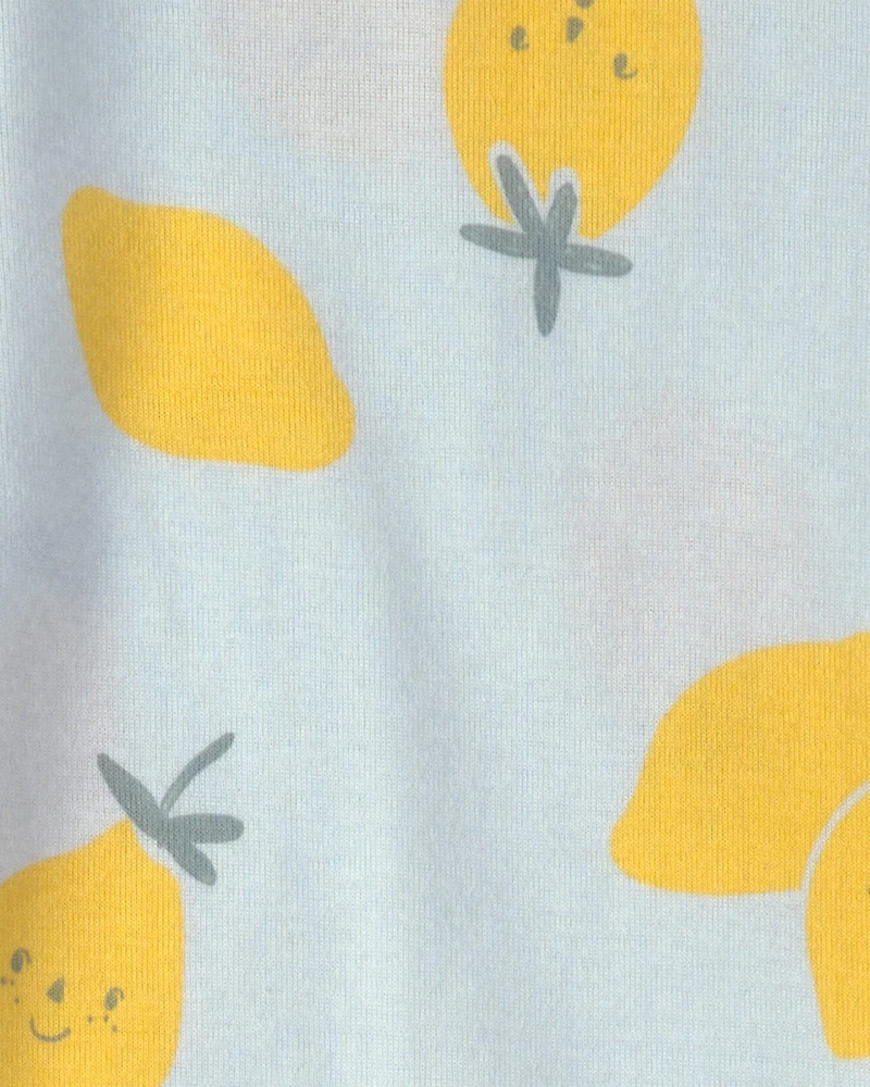 Toddler Girl Lemon 100% Cotton Snug Fit 4-Piece Pajama Set - Blue/Yellow
