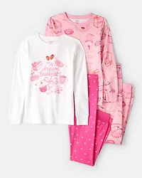 Girls Desserts 100% Cotton Snug Fit 4-Piece Pajamas - Pink/White