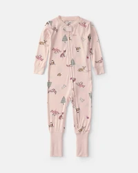 Baby Girl 1-Piece Woodland PurelySoft™ Snug Fit Pajama - Pink