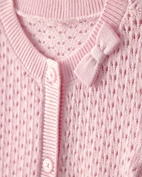 Baby Girl Bow Pointelle Button-Up Cardigan Sweater - Pink