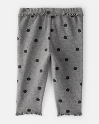 Baby Girl Flutter-Waist Polka Dot Pants - Grey