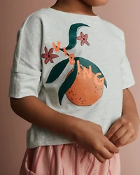 Toddler Girl 'Vibing' High-Low Dolman Tee in Clementine Print - Heather Grey