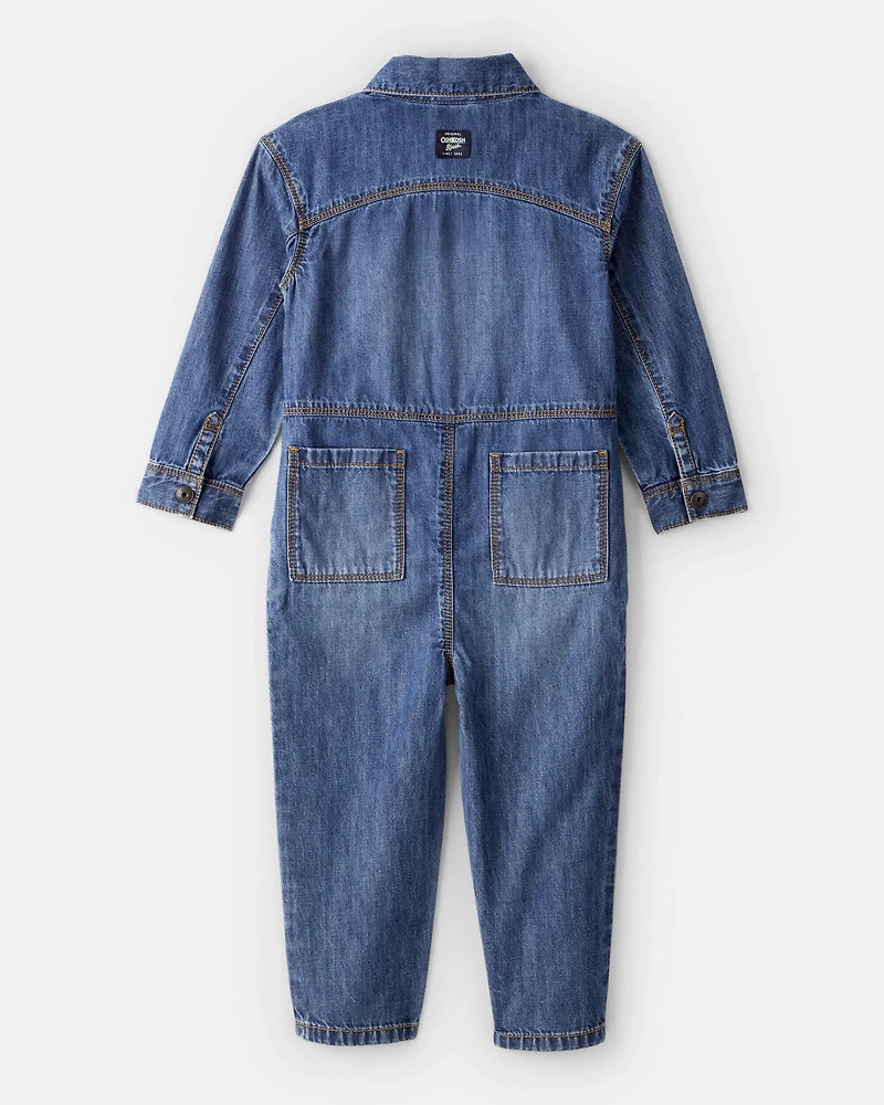 Toddler Denim Long-Sleeve Jumpsuit - Blue