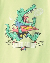 Boys Alligator Surfing 100% Cotton 4-Piece Pajama Set - Green