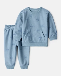 Baby Boy Airplane French Terry Long-Sleeve Tee & Pant Set - Blue