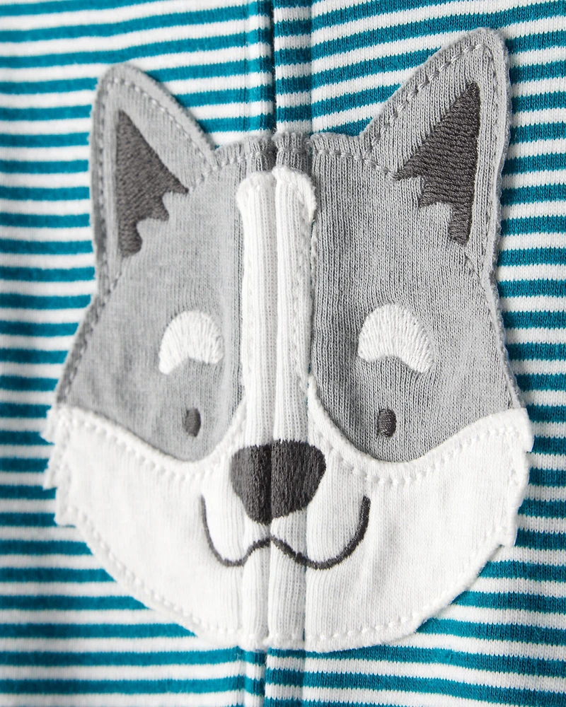 Baby Boy Dog Striped 100% Cotton Snug Fit 2-Way Zip 1-Piece Pajamas - Blue