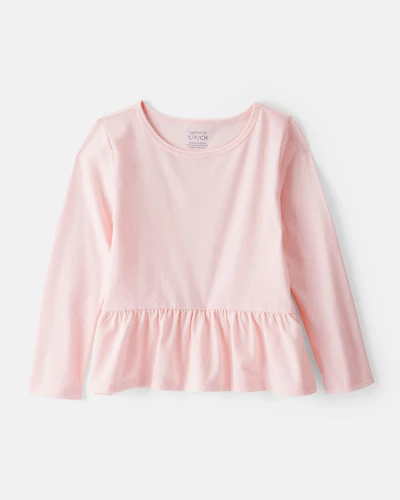 Girls Long-Sleeve Peplum Top - Pink