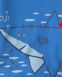 Toddler Boy Shark 100% Cotton Short-Sleeve Snug Fit 4-Piece Pajama Set - Blue