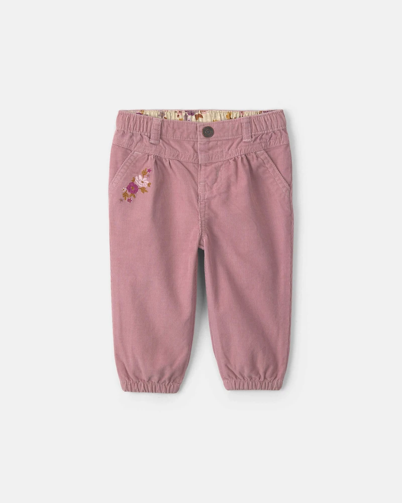 Baby Girl Floral Corduroy Baggy Pants - Purple