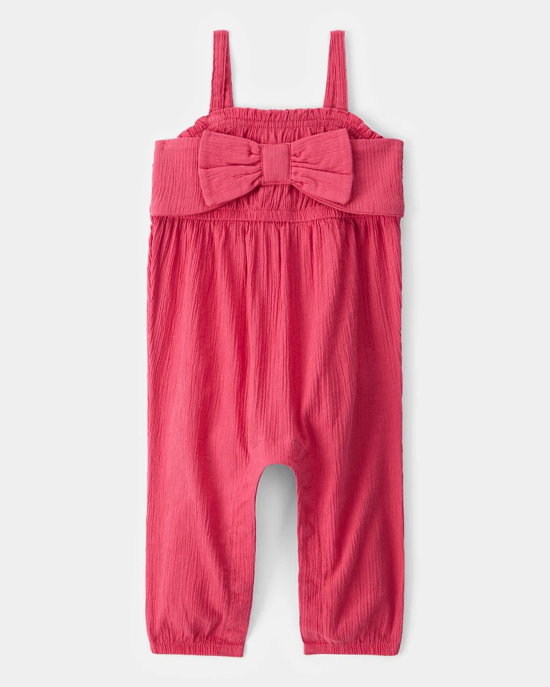 Baby Bow Gauze Jumpsuit - Pink