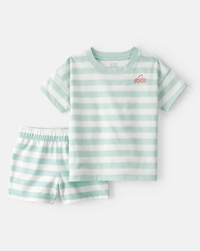 Toddler Boy 2-Piece Shark Striped Top & Short Set - Blue/Ivory