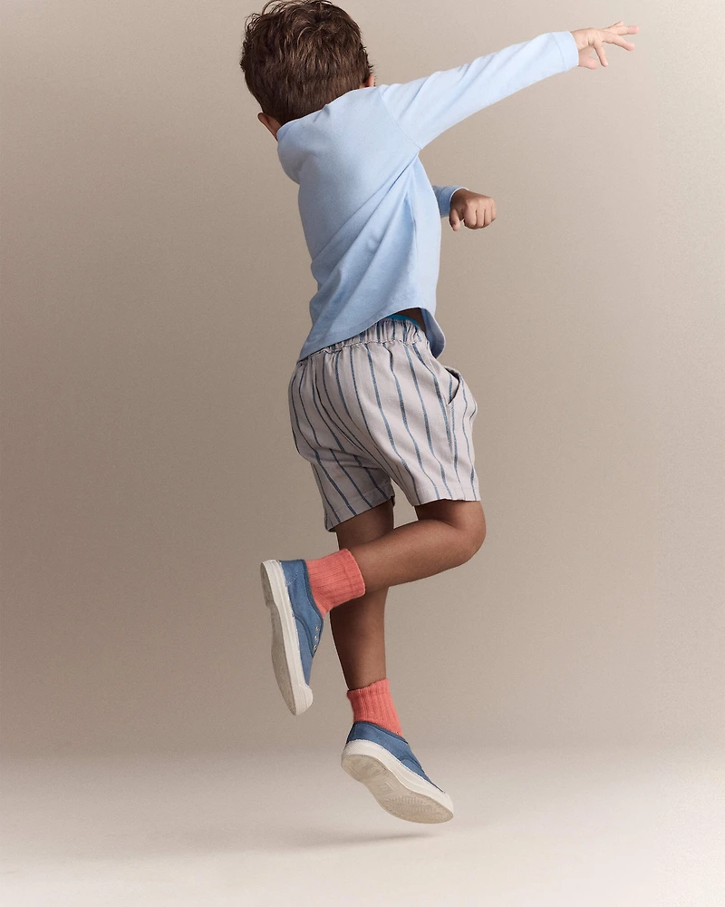 Toddler Boy Playground Shorts in Stripes - Grey