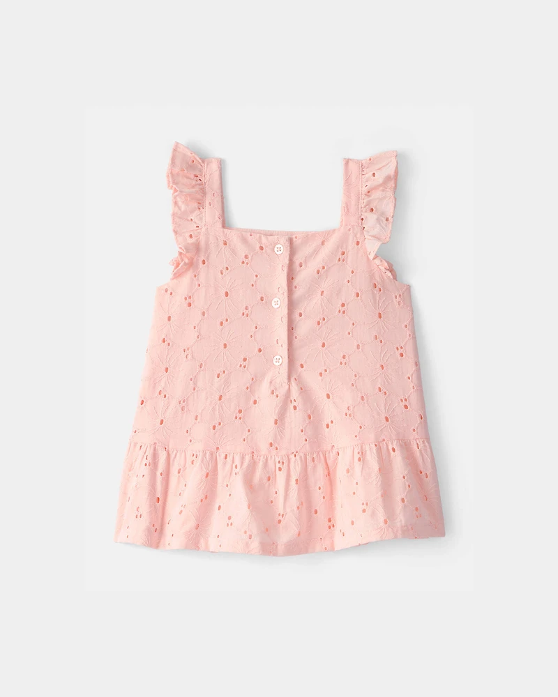 Toddler Girl Floral Eyelet Top - Pink
