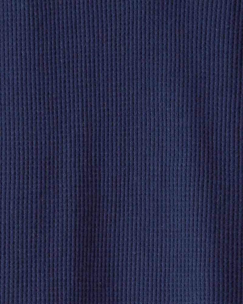 Boys Stripe Thermal Long-Sleeve Henley T-Shirt - Navy